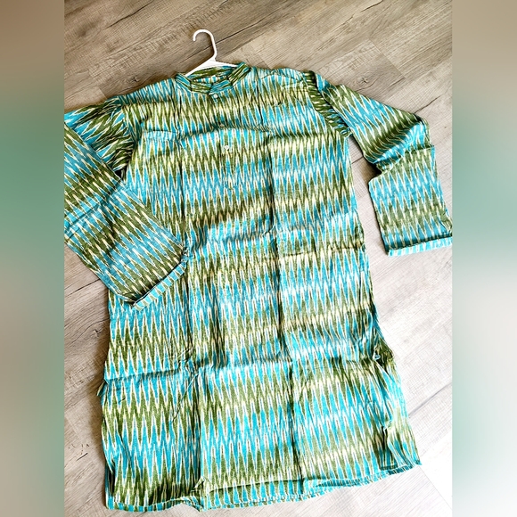 New Handmade ikkat long sleeve casual cotton kurtas for men 3xl - Picture 5 of 17